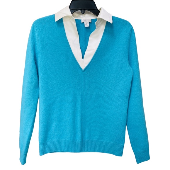 Investments Sweaters - INVESTMENTS FINE 100% CASHMERE SWEATER IVORY SILK V NECK TOP SIZE XS